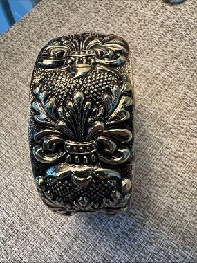 Ornate Floral Relief Gold-Tone Cuff Bracelet